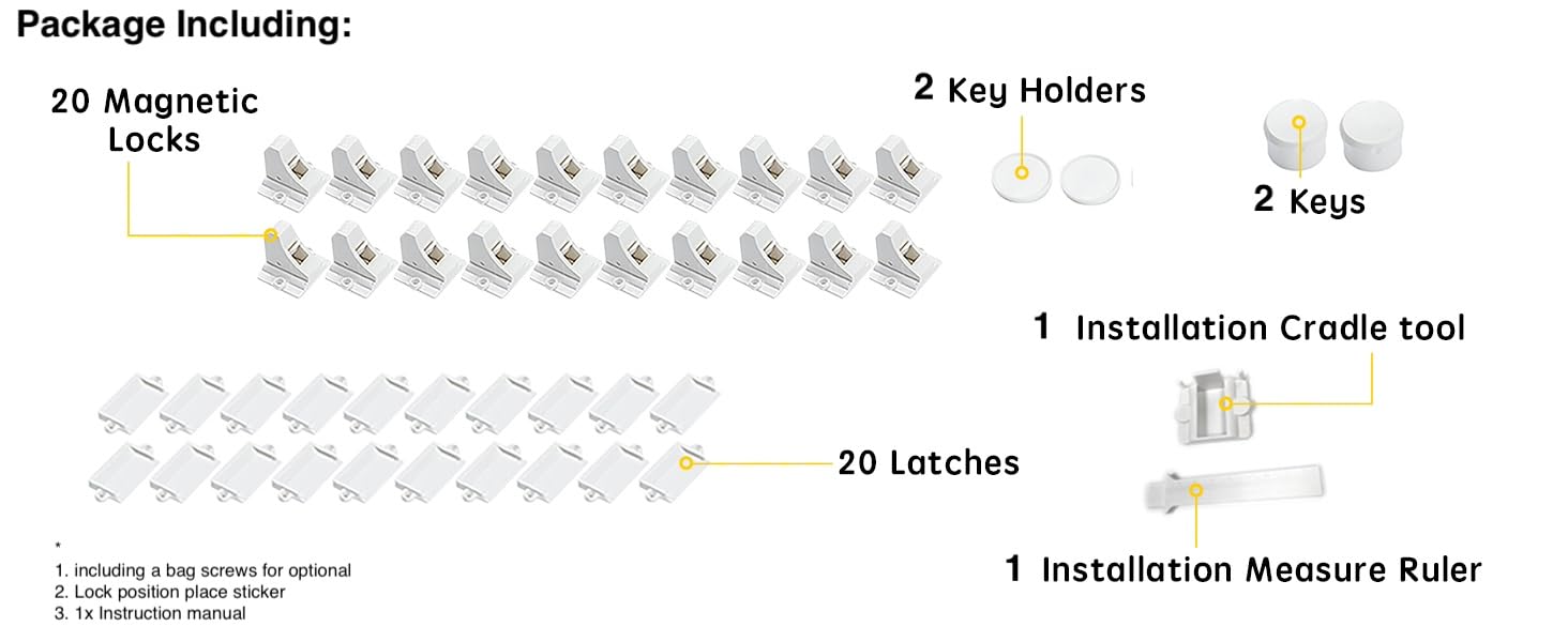20 Pack Magnetic Cabinet Locks Baby Proofing - Vmaisi Children Proof Cupboard Drawers Latches - Adhesive Easy Installation Standard 20.0