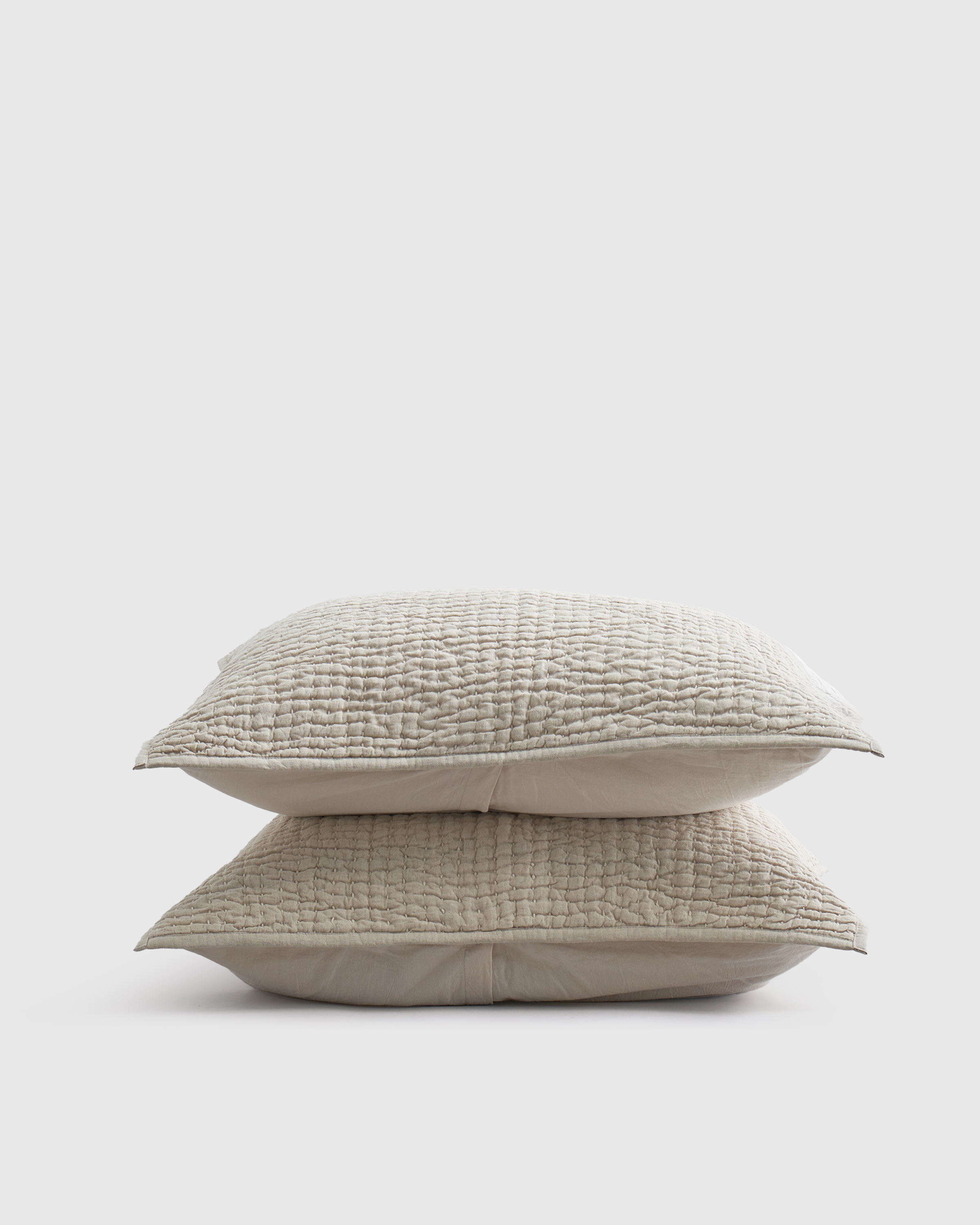 European Linen Cotton Stitch Quilted Sham Set, King, Natural
