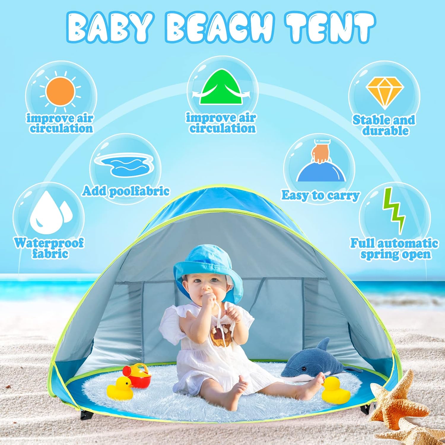 Monobeach Baby Beach Tent Pop Up Portable Shade Pool UV Protection Sun Shelter for Infant 01 Blue Baby Beach Tent