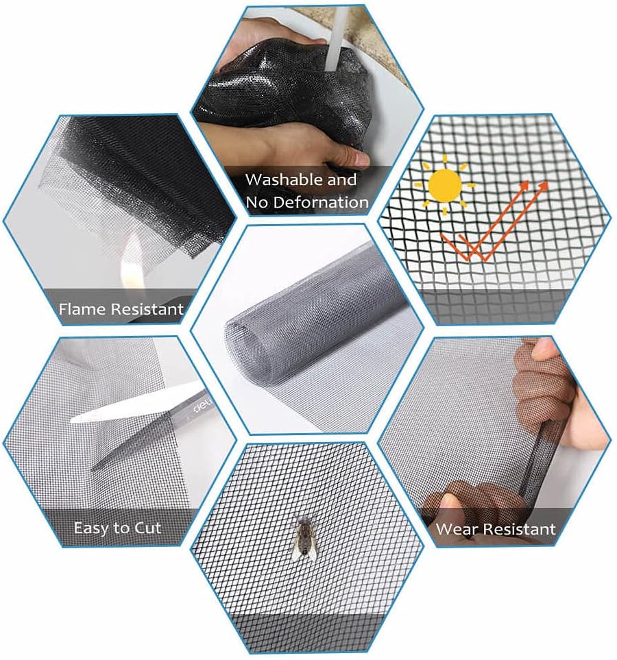 Windows Screen and Screen Door Repair Kit - 48x118 Fiberglass Mesh Gray with Rolling Tool/Hook/Ruler/Cutter/Spline - Window Screen & Sliding Screen Door Replacement for Windows, TOOLTRIZ 48 x 118 Gray