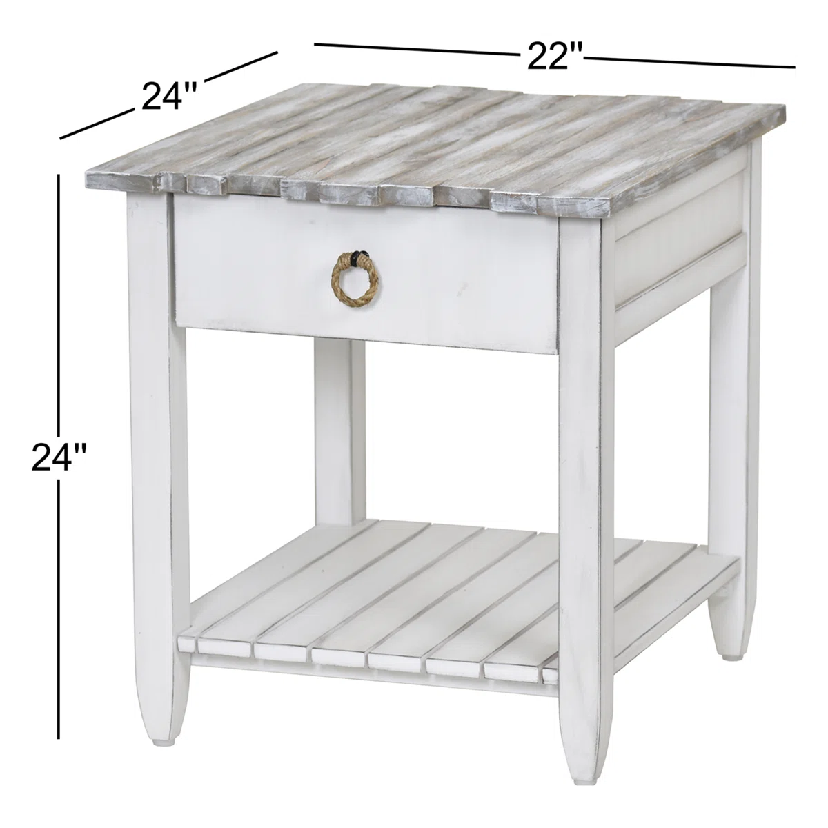 Decastro Coastal Solid Wood White Washed End Table with Storage