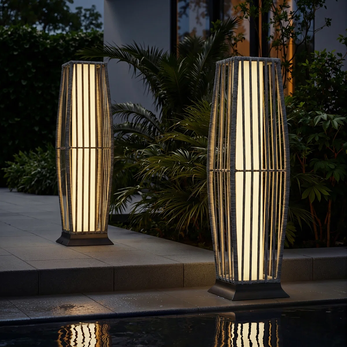 30.75'' Solar Powered Rattan Outdoor Floor Lamp (set Of 2)