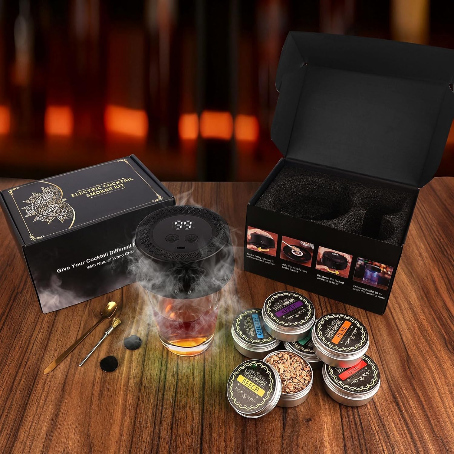 Mens Valentines Day Gifts for Him, Electric Whiskey Smoker Kit, Anniversary Birthday Gifts for Men Husband Boyfriend Dad Party Favors, Cocktail Old Fashioned Bourbon Drink Smoker Kit with 6 Wood Chips