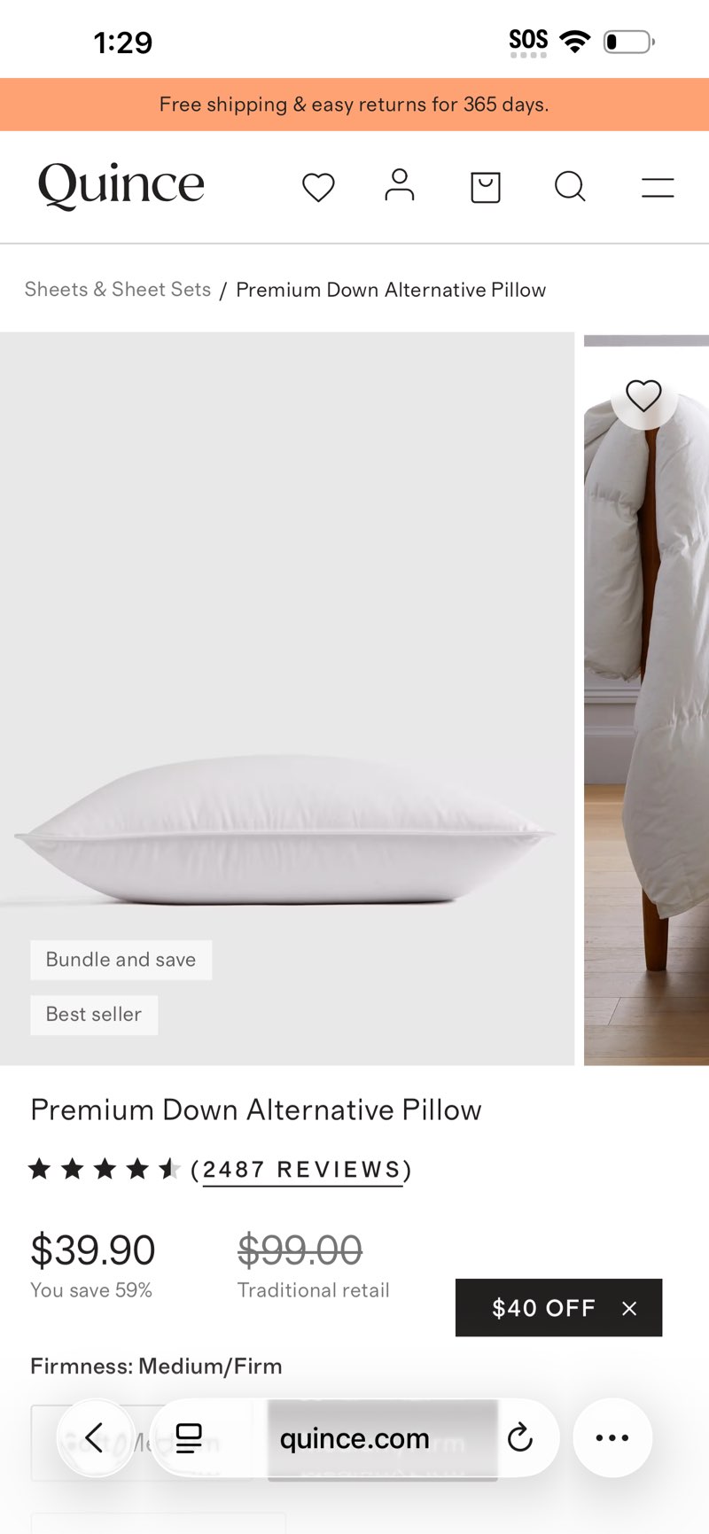 Premium Down Alternative Pillow, King, Medium/Firm