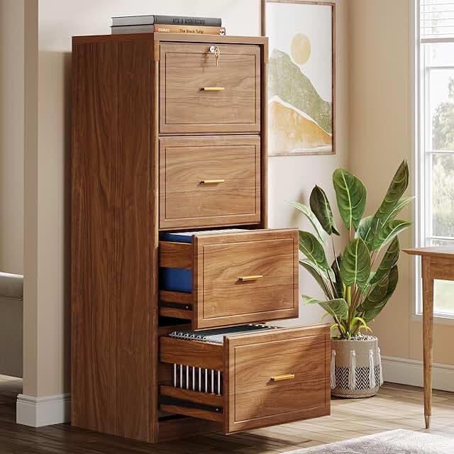(BROKEN PIECES) 4-drawer File Cabinet, Vertical Filing Cabinet With Lock, Wood File Cabinet For Home Office