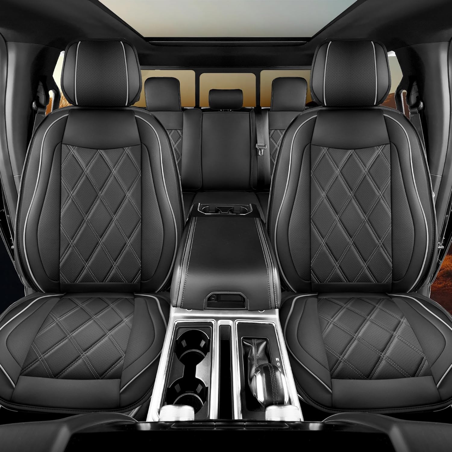 Seat Covers for 2009-2025 Ford F150 SuperCrew & 2017-2024 F250/F350/F450 Super Duty Crew Cab with Waterproof Faux Leather 2 Front seat Black-Gray Front Seat