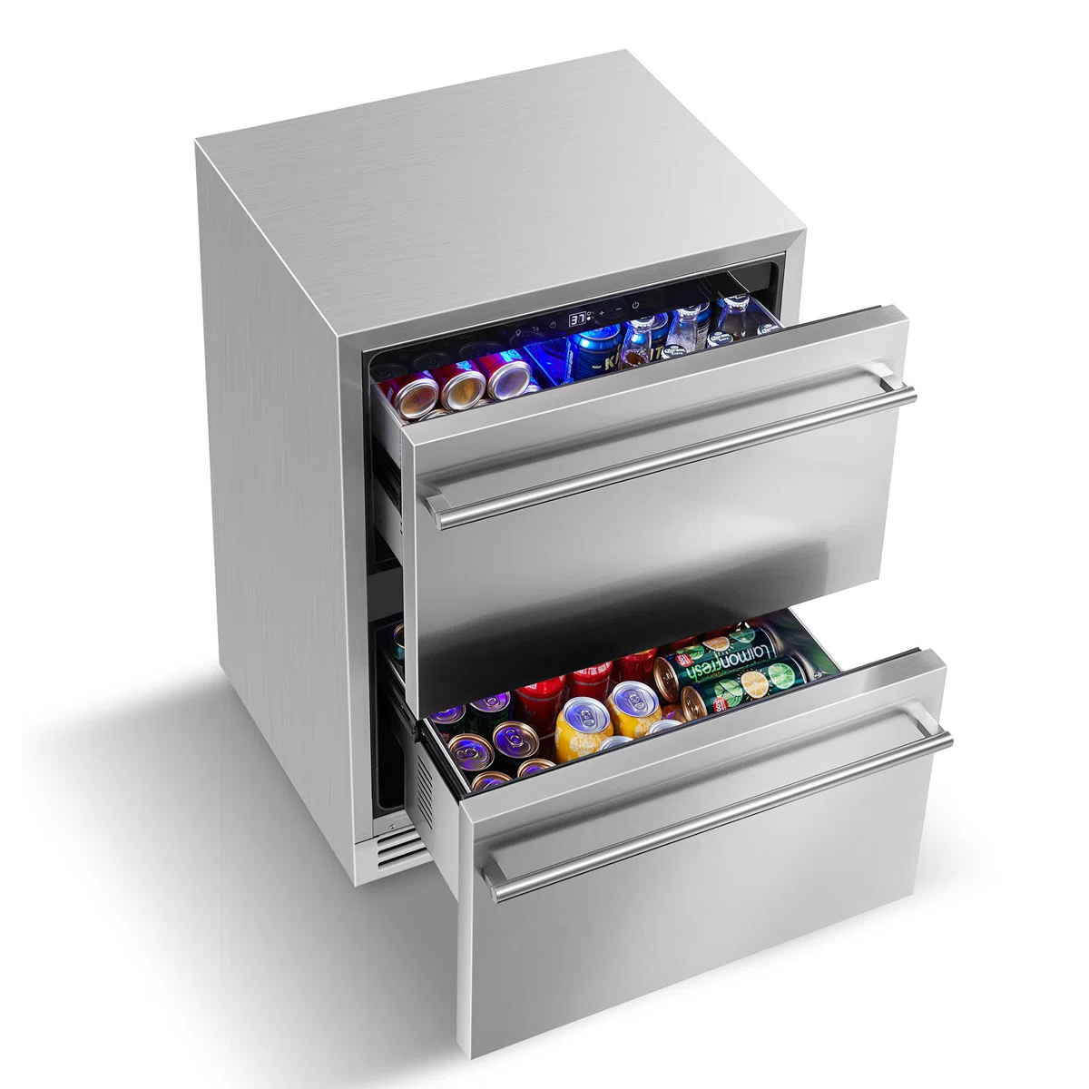 24" Outdoor Beverage Refrigerator with Drawer Design, Built-In or Freestanding Cooler with Wheels, Grid Organizer, Interior Lighting for Patios and Backyards – Two Color Options Available