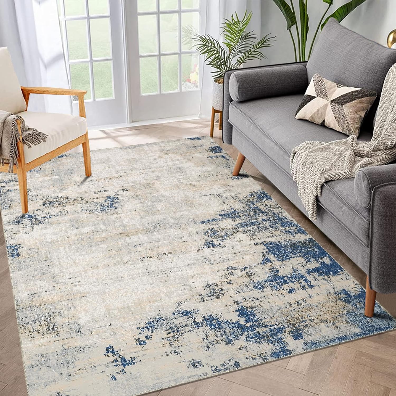 Washable Rug 8x10 Living Room Rug Modern Abstract Area Rugs for Bedroom Contemporary Non-Slip Low Pile Accent Carpet Foldable Thin Mat for Dining Room Playroom Kitchen Home Office Taupe 8' x 10' (Rectangular) Taupe