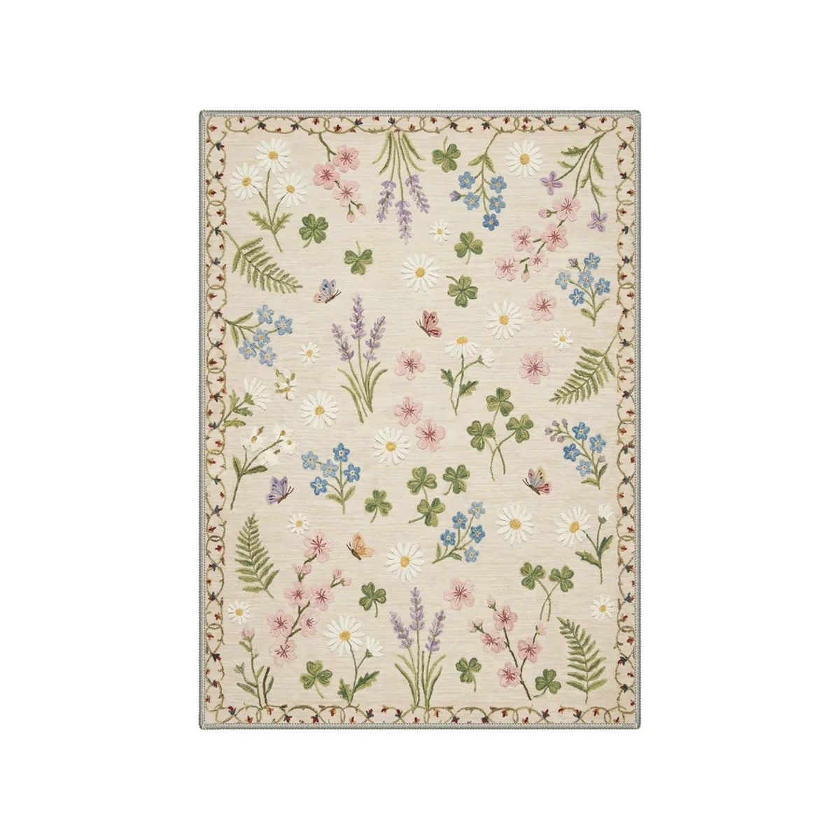 Wildflower Butterfly Rug 5' x 7' for Nursery Bedroom, Multicolor Beige