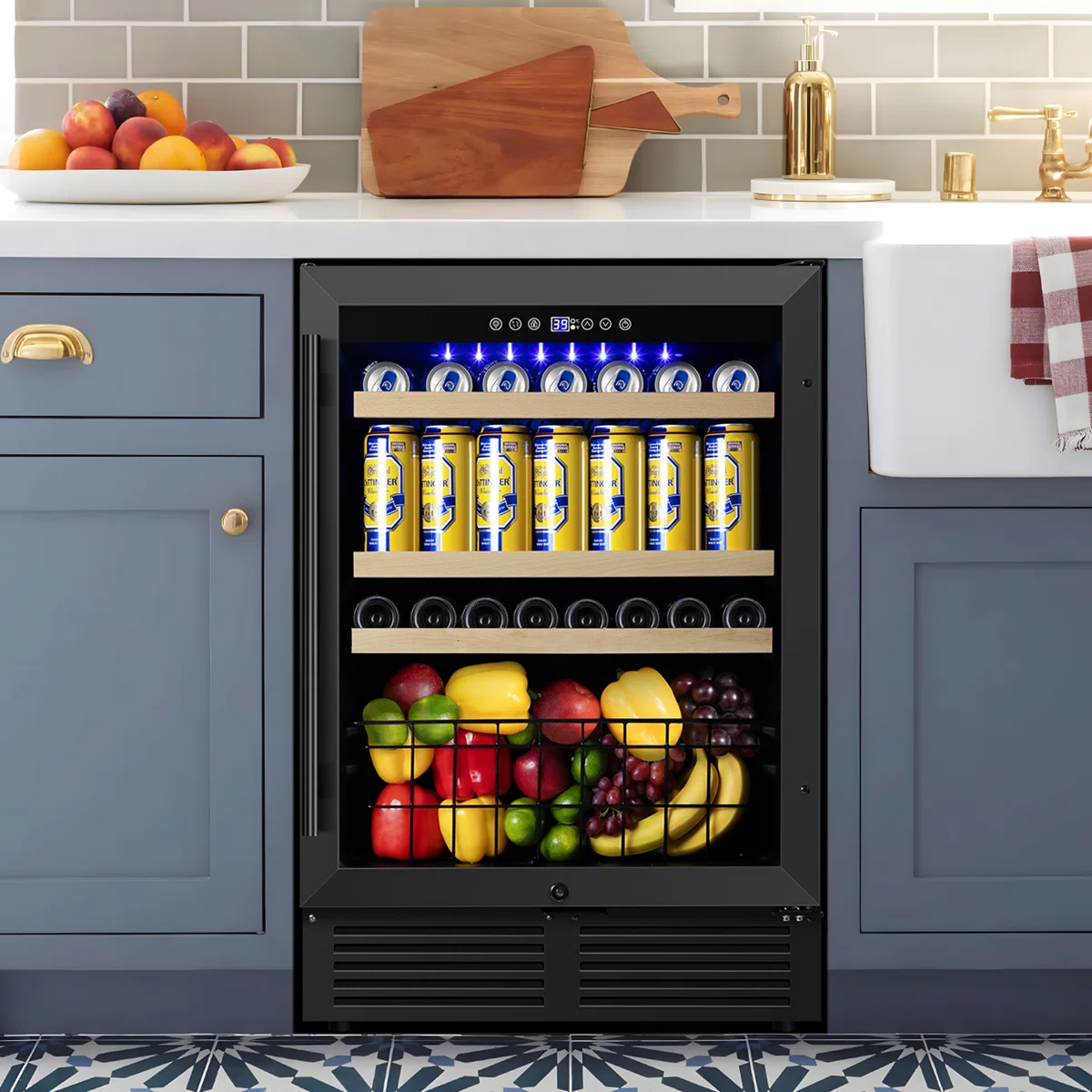24" Beverage Refrigerator with Organizer Storage Baskets, Holds 190 Cans, Versatile Built-In or Freestanding Drink Cooler with Two Door Handles, 3 Colors: Silver, Black, White