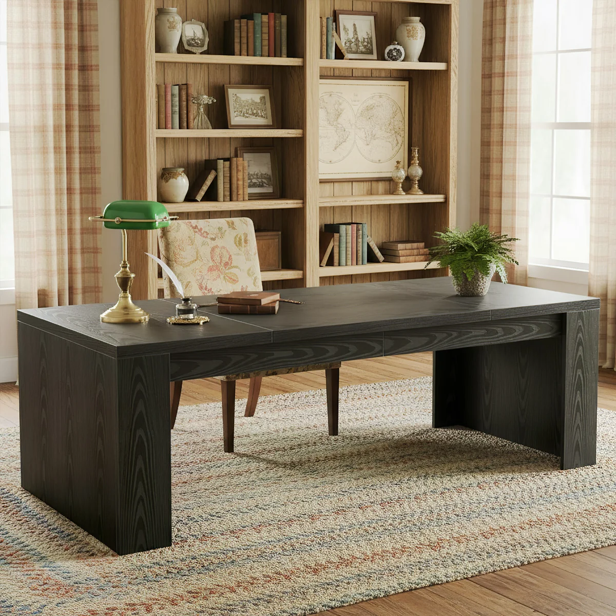 71'' Rectangular Executive Desk with Double Pedestal Legs, Farmhouse Computer Workstation for Home Office