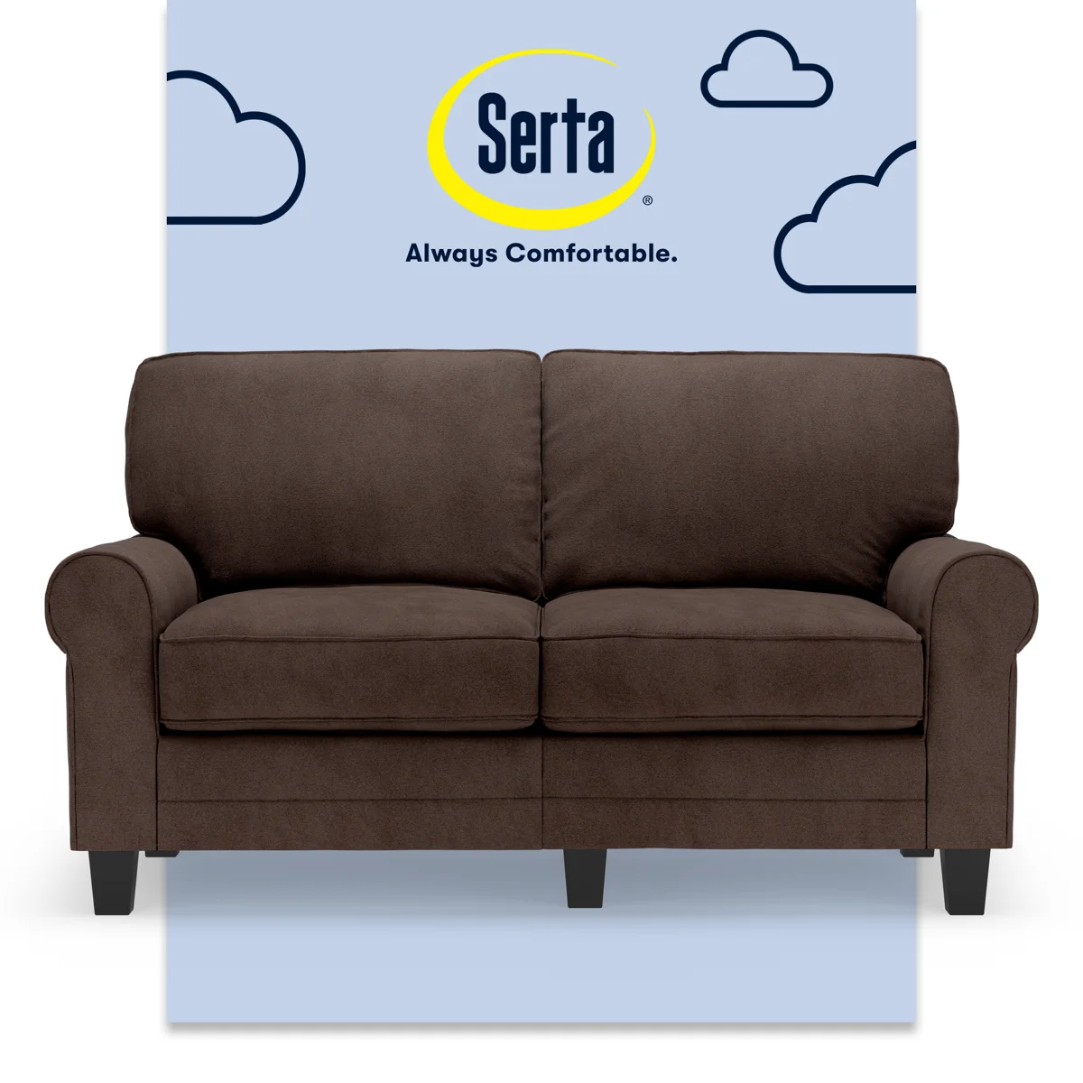 (Incomplete, Cushions Only) Serta Copenhagen 61" Rolled Arm Sofa, Easy Care Fabric, Soft Pillow Back, Pocket Coil Seat Cushions