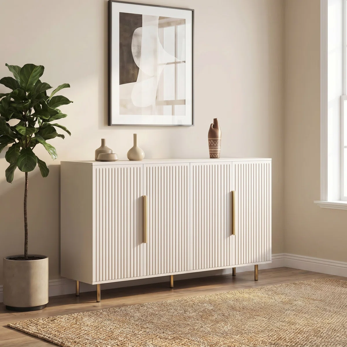 57" Wood Sideboard Console Table Entryway Table with Cabinets