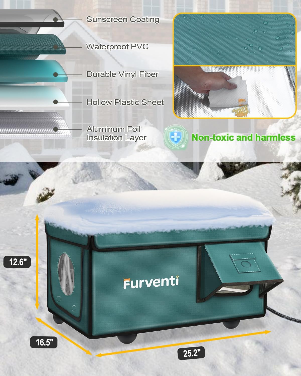 Heated Cat House for Outside with Dual Doors, Insulated Cat House Outdoor with Heating Pad, Weatherproof Heated Outdoor Cats Houses Waterrproof for Feral Cats (Deep Green, 25 L x 16 W x 13 H) 25 L x 16 W x 13 H Deep Green