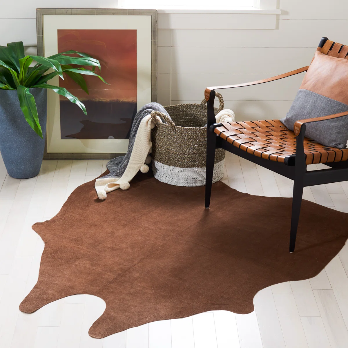 Suede Cowhide Suede Leather Cowhide Suede Cowhide Solid Color Rug