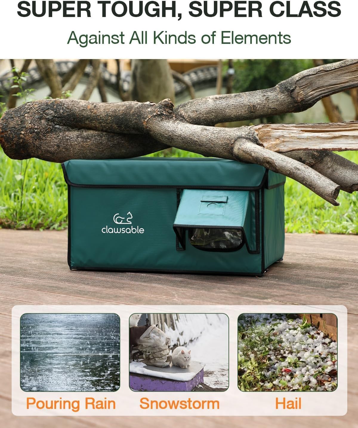Indestructible Heated Cat House for Outside Cats Winter, 100% Weatherproof, Safe Escape Door, Insulated Outdoor Cat Shelter with Heater for Feral Barn Cat Kitty (Forest Green, 26x17x14) Forest Green 26x17x14