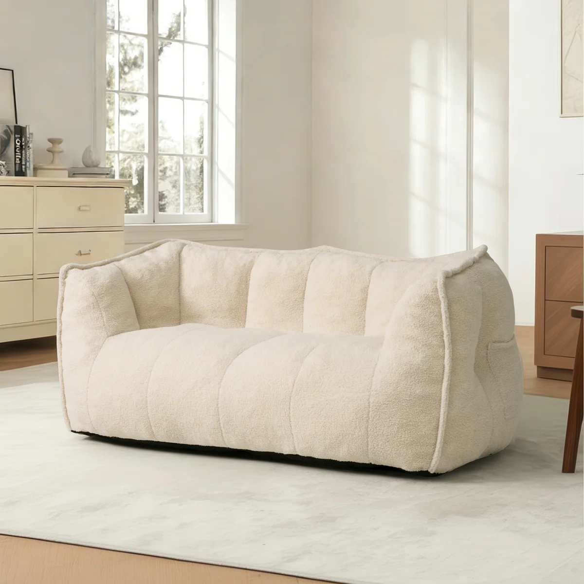 Kirtis Oversized Teddy Fabric Bean Bag Chair Foam Filled Double Seater for Living Room