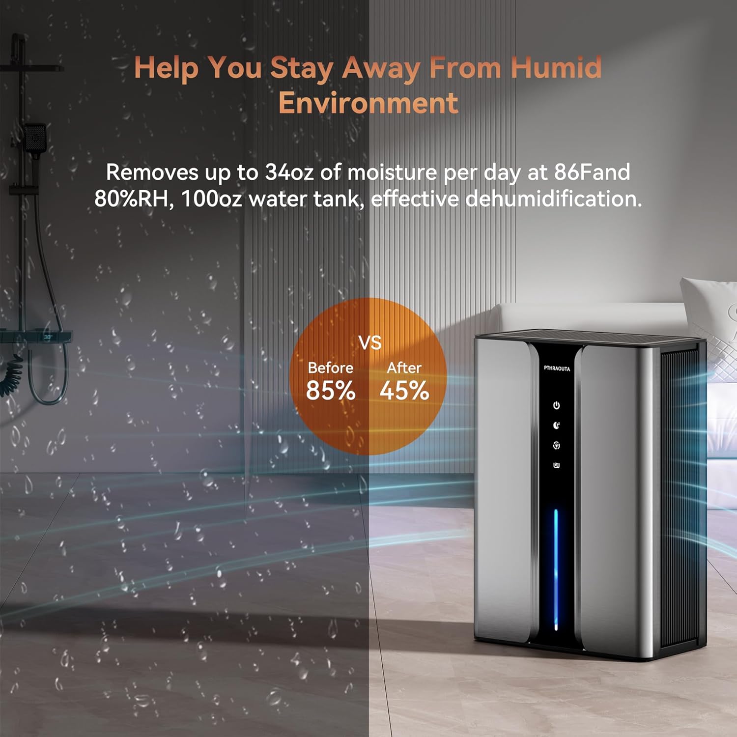Home Dehumidifier with Drain Hose, (950 sq.ft) 95oz Quiet dehumidifier for Bathroom Bedroom, with Air Reusable Filter Indoor deshumidificador for Basement RV Closet Black