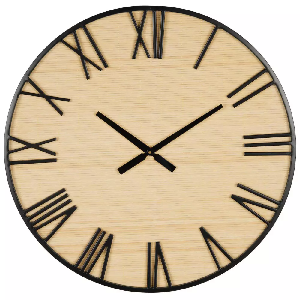 Modern Minimalist Wooden and Black Metal Wall Clock
