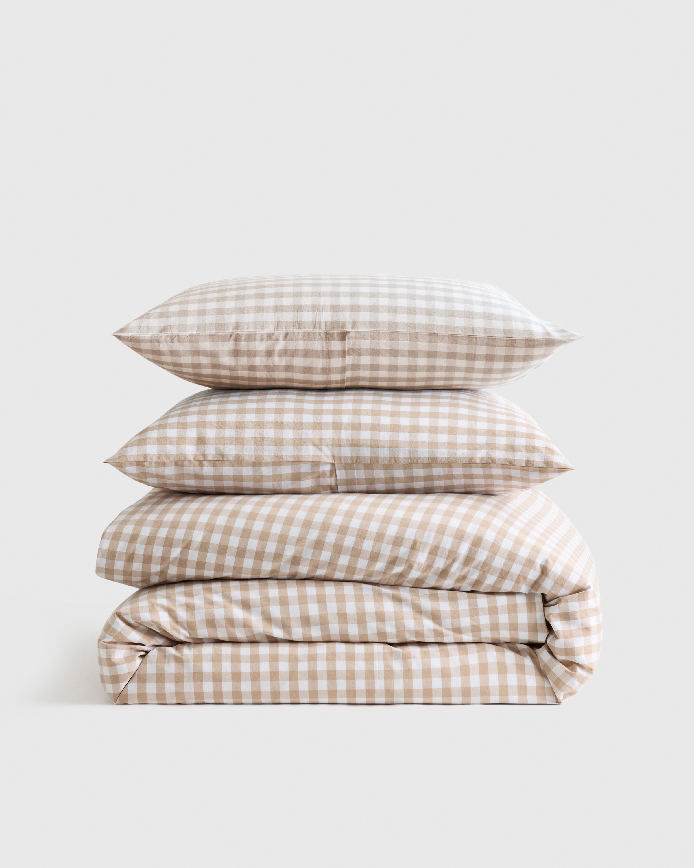 Classic Organic Percale Gingham Duvet Cover Set, King/Cal King, Cafe