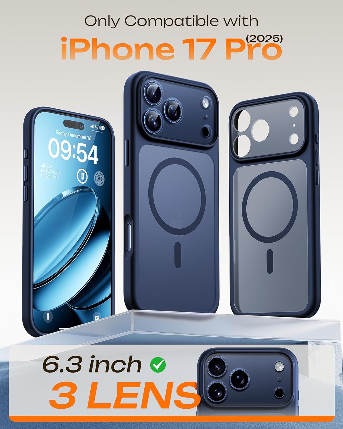 TOCOL for iPhone 17 Pro Case, Full Camera Protection, Built-in Magnetic Ring, Compatible with Magsafe Charger, Translucent Matte Phone Case for 17 Pro 6.3 inch (Dark Blue)