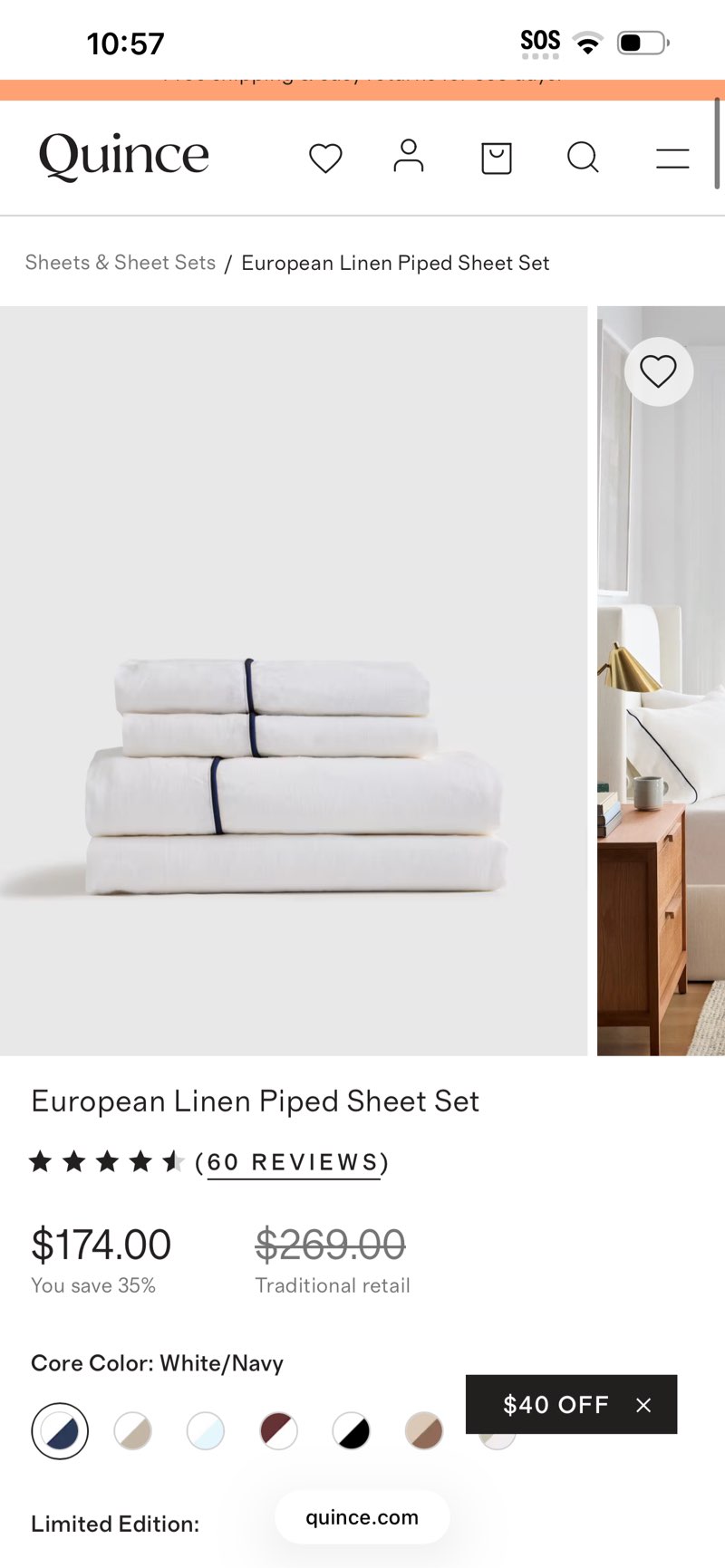 (black colored details)European Linen Piped Sheet Set, Queen