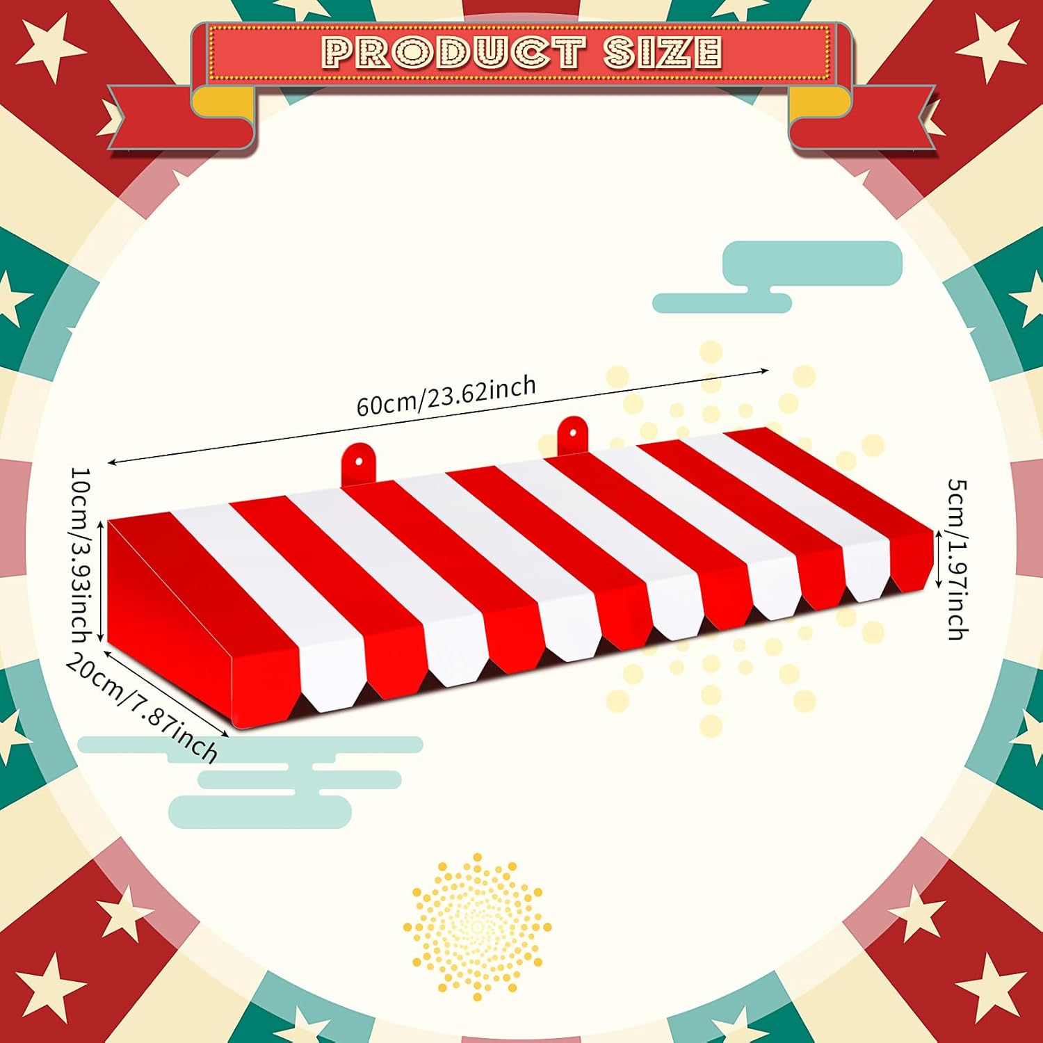 Boao 4 Pack Circus Awning Decoration 3D Stripe Cardboard Awning Carnival Wall Decor Circus Party Favors for Lemonade Stand Bakery Ice Cream Truck Bulletin Board(Red and White,Striped Style) Red and White Striped Style