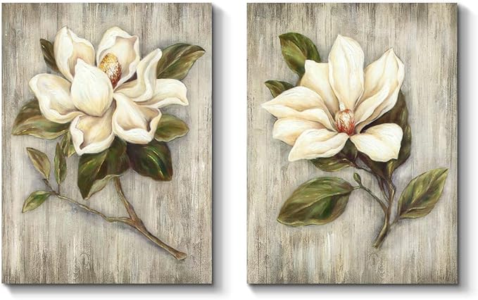 TAR TAR STUDIO White Floral Wall Art Set, 11" x 16", 2 Pieces