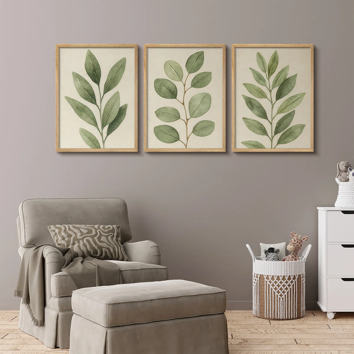Green Botanical Leaf Study Framed Wall Art Prints Set of 3 - Vintage Inspired Foliage Panels for Living Room Bedroom Dining Room