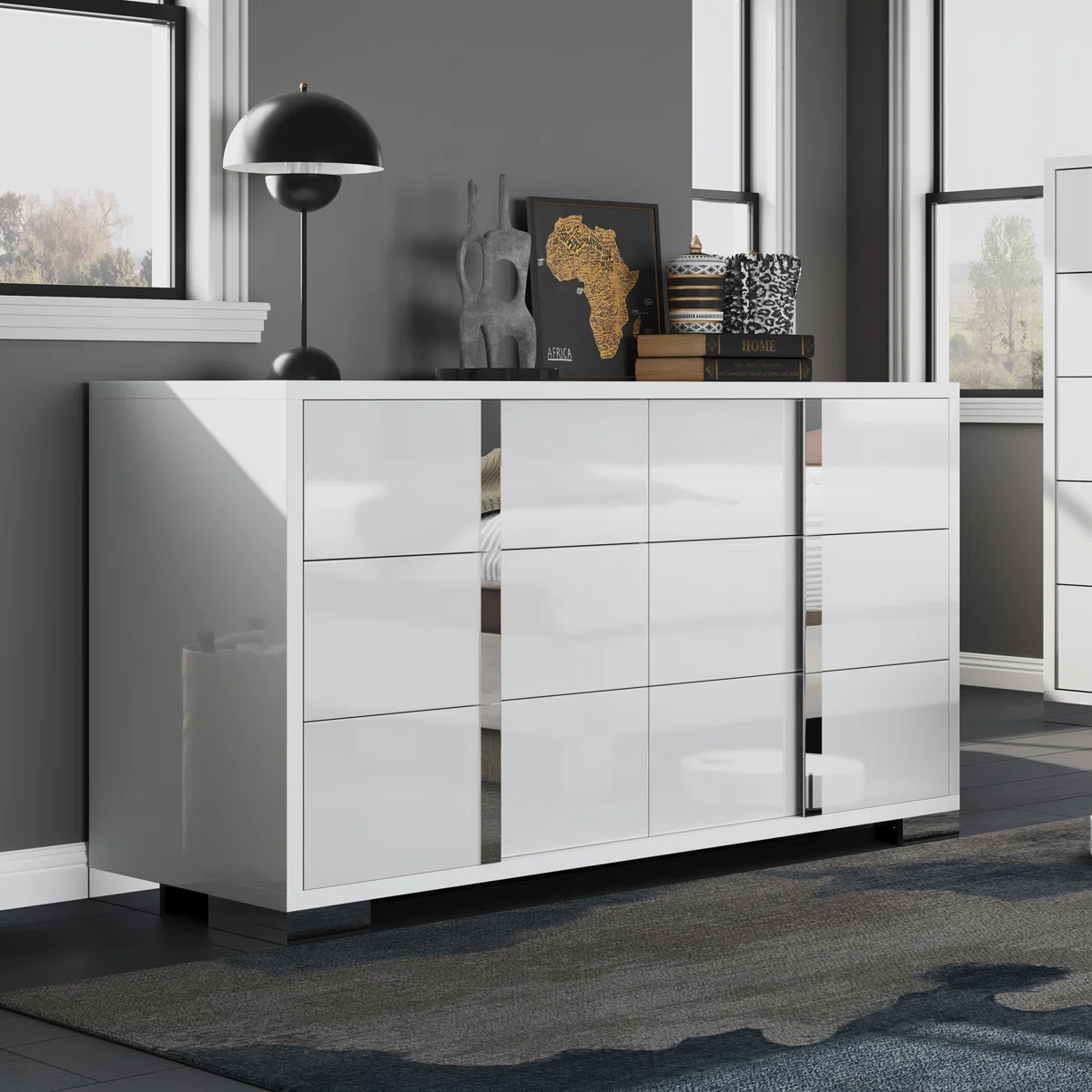 Dulane 54" W Modern High-Gloss 6-Drawer Double Dresser