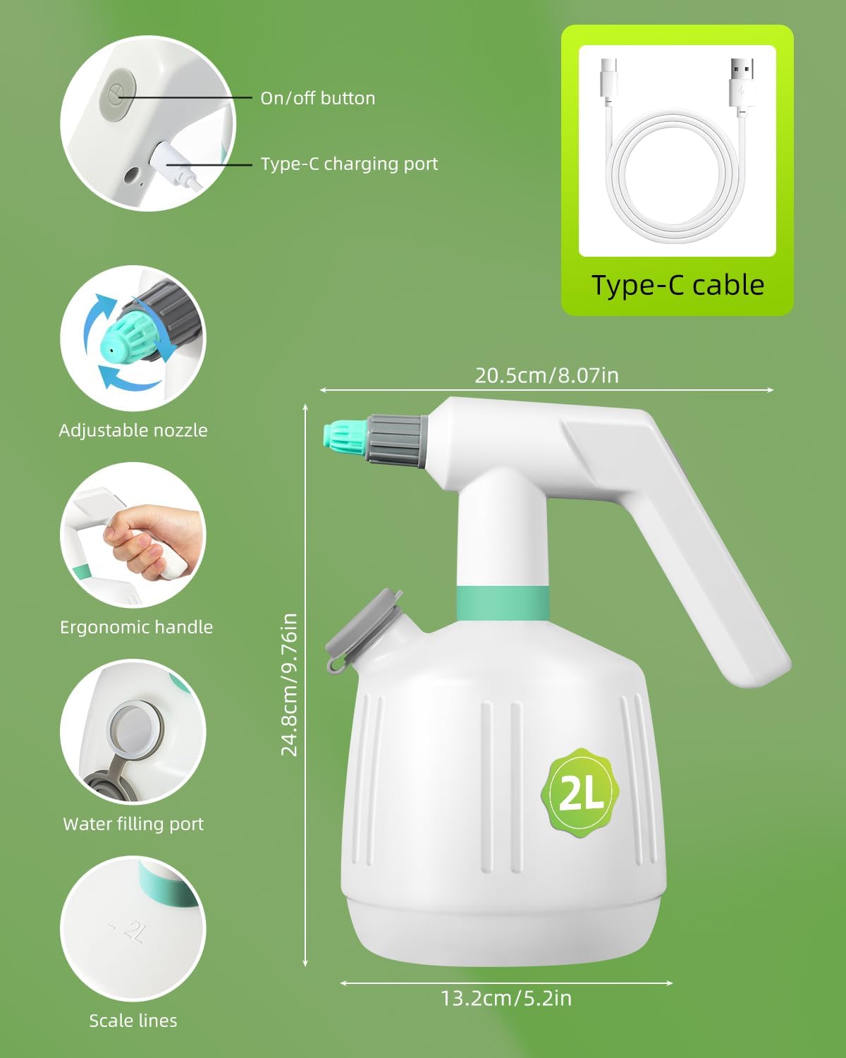 Uten Cordless Electric Sprayer - 2L Rechargeable Electric Spray Bottle, Lightweight Portable Sprayer, Multi-Use for Cleaning, Watering, Disinfecting 2 Liters - Basic Model