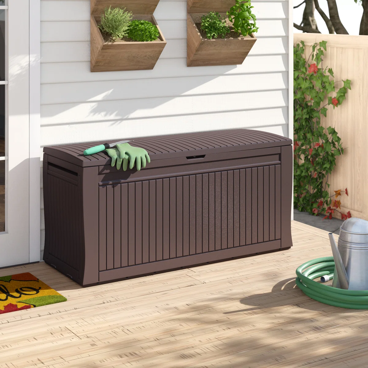 Keter Comfy 71 Gallon Durable Resin Outdoor Storage and Organization Deck Box Ideal For Garden Patio Furniture