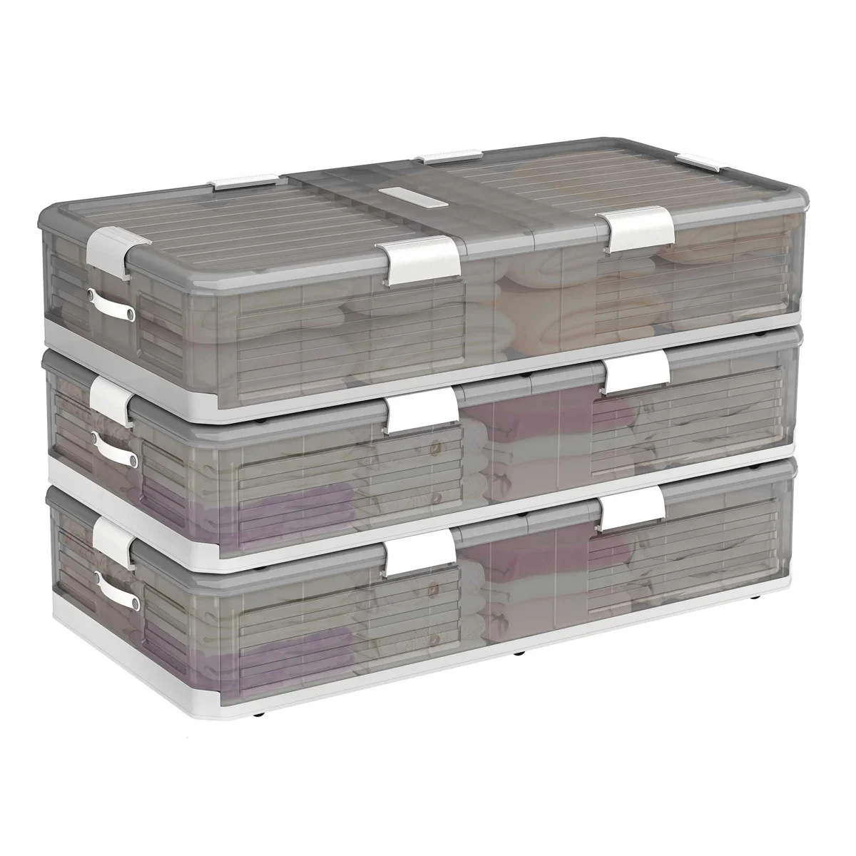 3 Pack Storage Bin Under Bed Storage Containers Stackable Underbed Storage With Wheels (set Of 3)