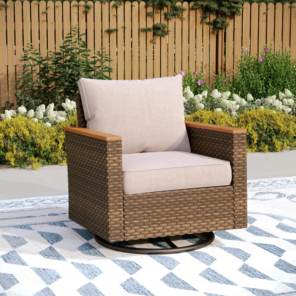 Argyri Rattan Swivel Patio Chair with Cushions