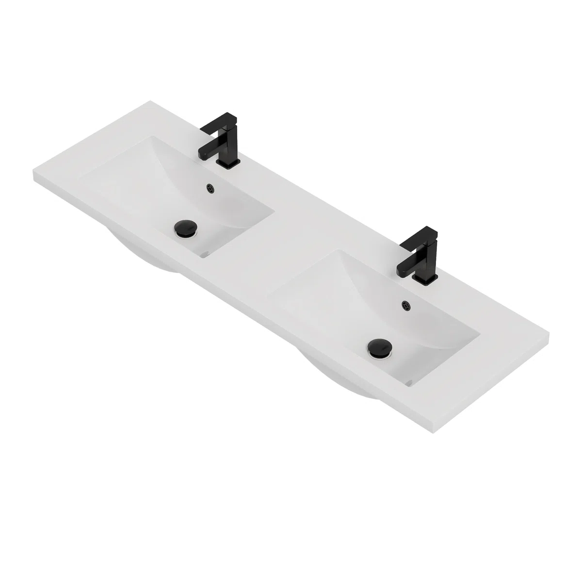 60" Double Sink Vanity Top Undermount Bathroom Sink with 2 Single-Hole Faucets, Overflow, Pop up Drain