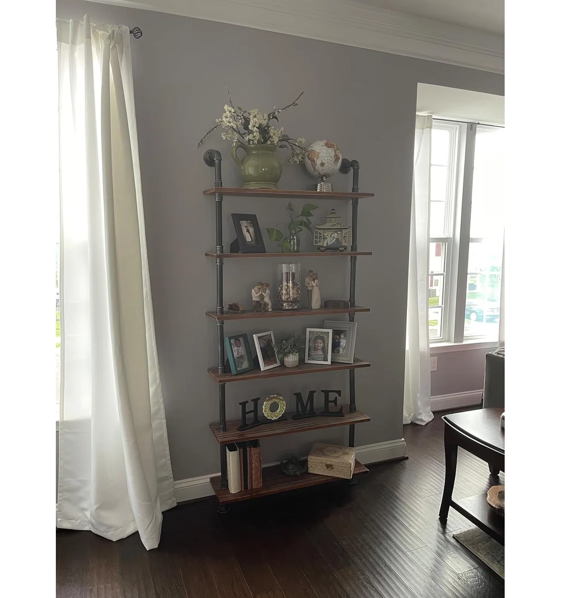 Industrial Pipe Cremorne Rustic Modern Wood Ladder Bookcase With Metal Frame,pipe Wall Shelf,wood Storage,home Decor,display Shelving,retro Floating Wood Shelving,6 Layer Bookshelf