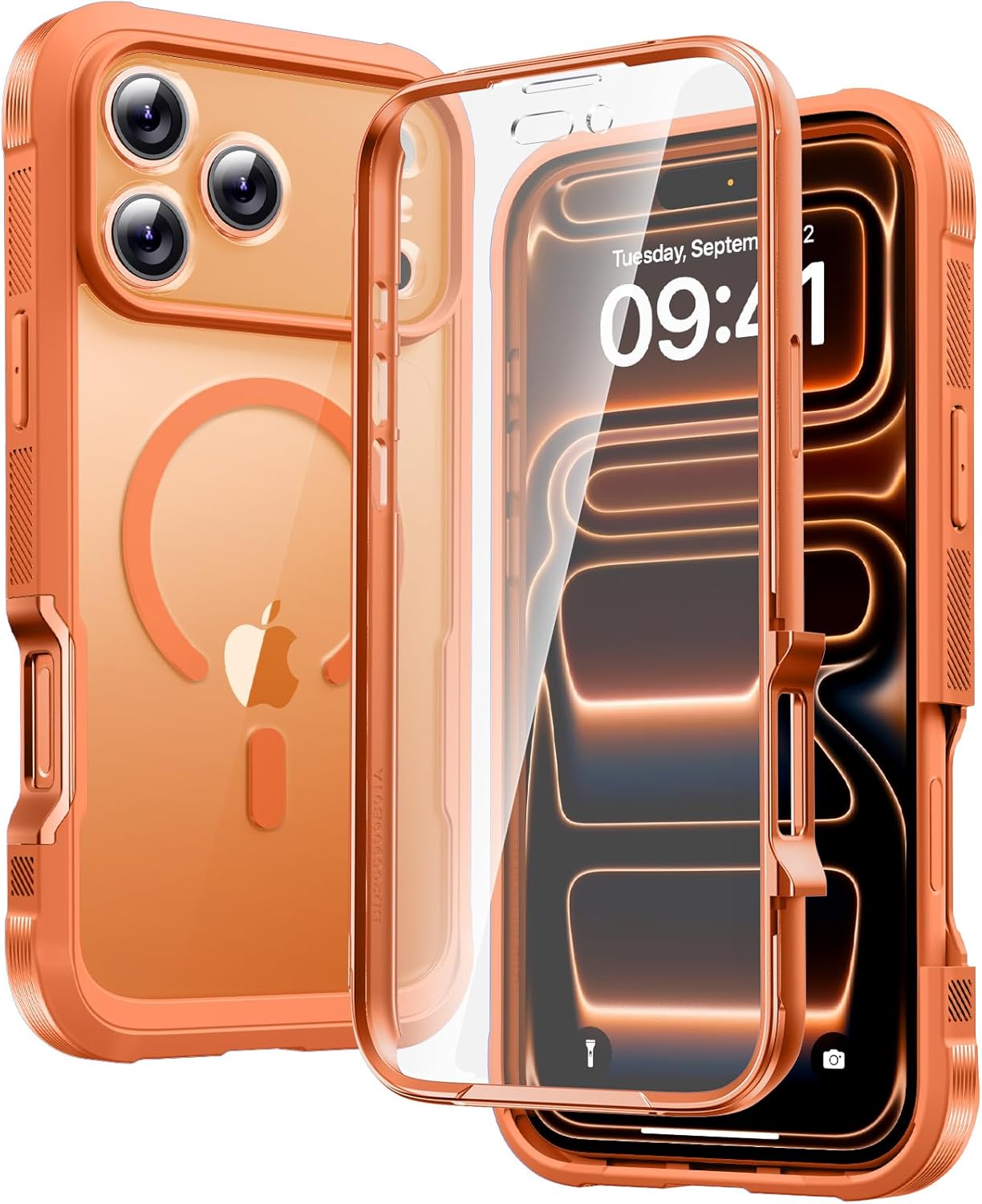 Diaclara Magnetic Designed for iPhone 17 Pro Case 6.3'' [Full Camera Protection] Full Body Bumper,[Compatible with MagSafe] Military Drop Proof Phone Case w/Built-in Screen Protector,Orange iPhone 17 Pro 6.3'' Magnetic Orange