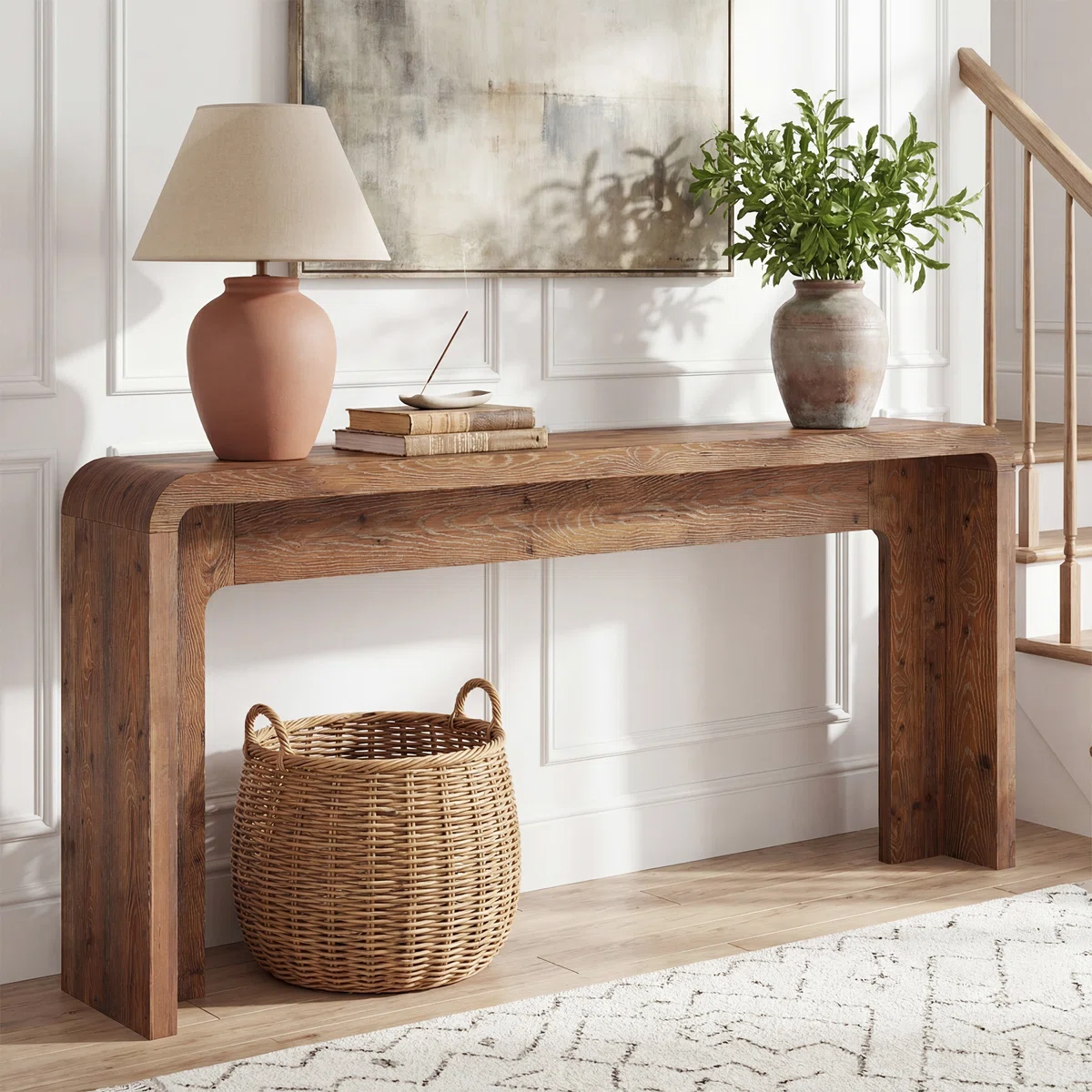 Solid Wood Console Table, 63-inch Farmhouse Sofa Table Behind Couch For Entryway, Living Room, Hallway