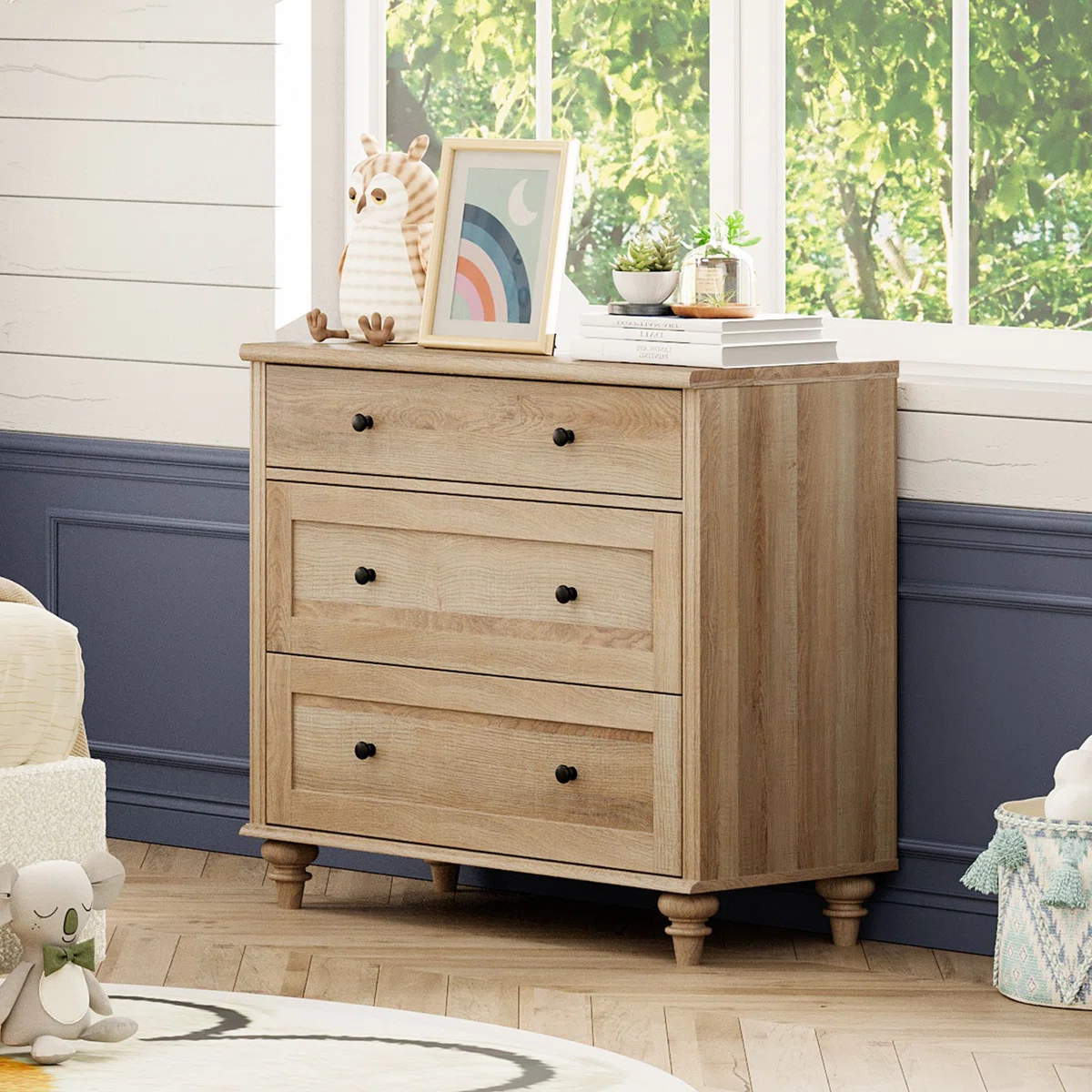 Ariv Farmhouse Buffet Cabinet, Sideboard For Dining Room with 3 Drawers, Rustic White
