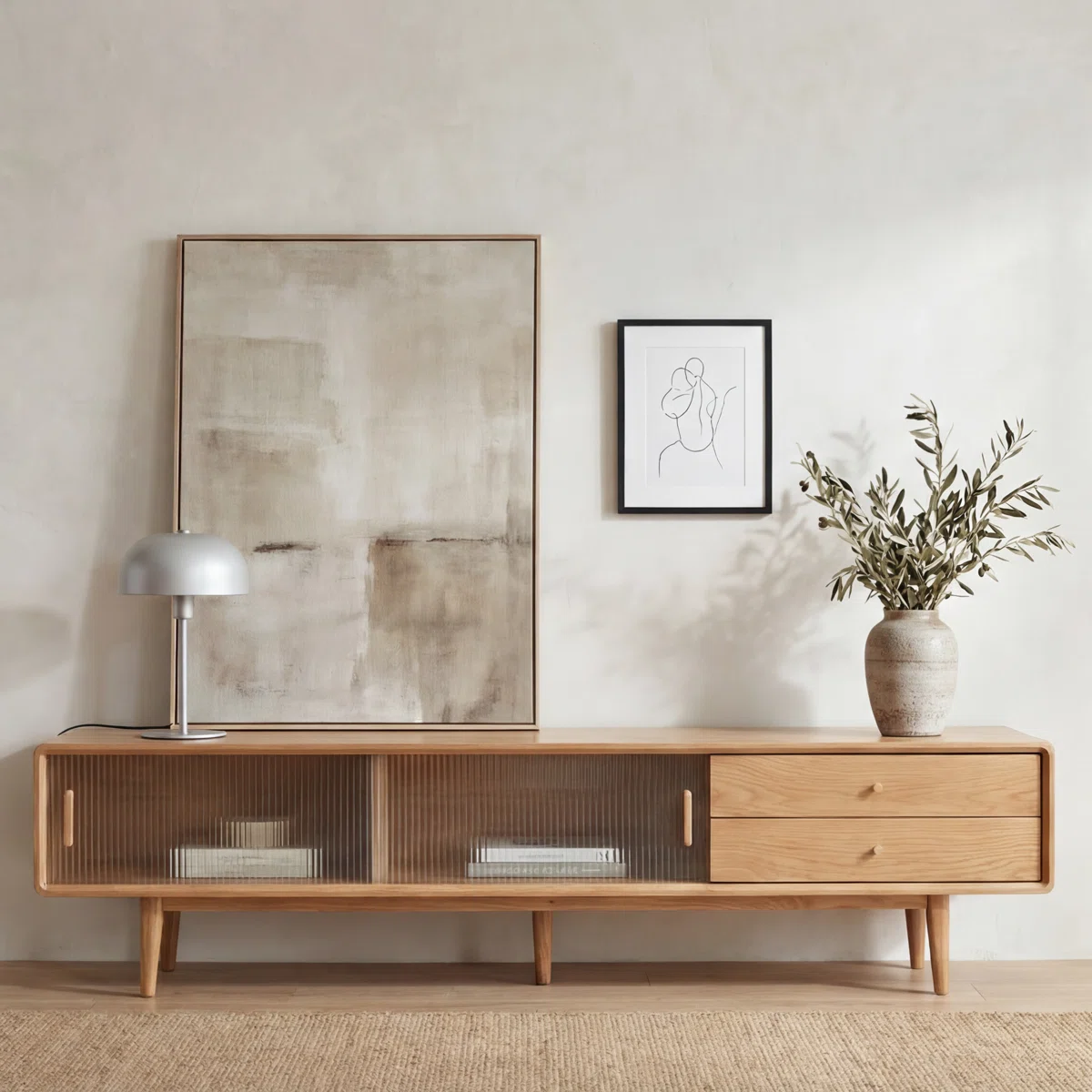 Fjord Solid Oak TV Stand with Fluted Glass Doors