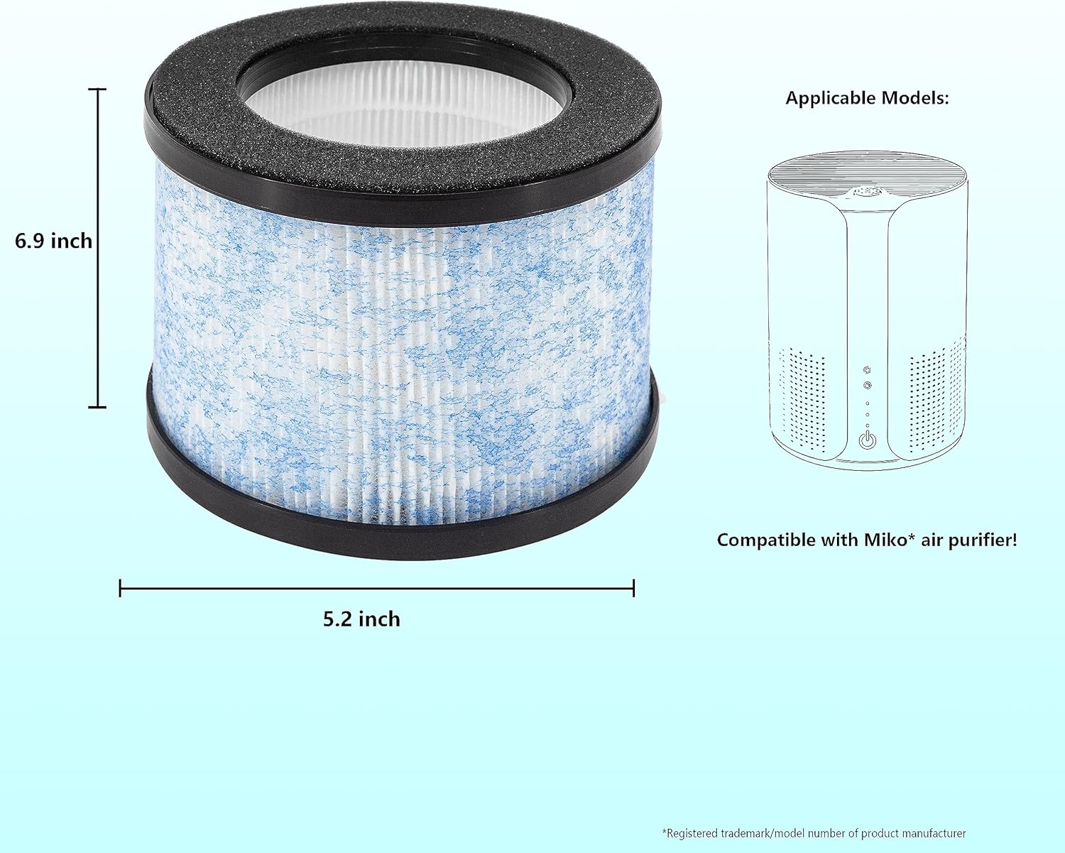 2-Pack H13 MA-01CW True HEPA Filter Replacement, Compatible with Miko Ibuki Air Purifier C102