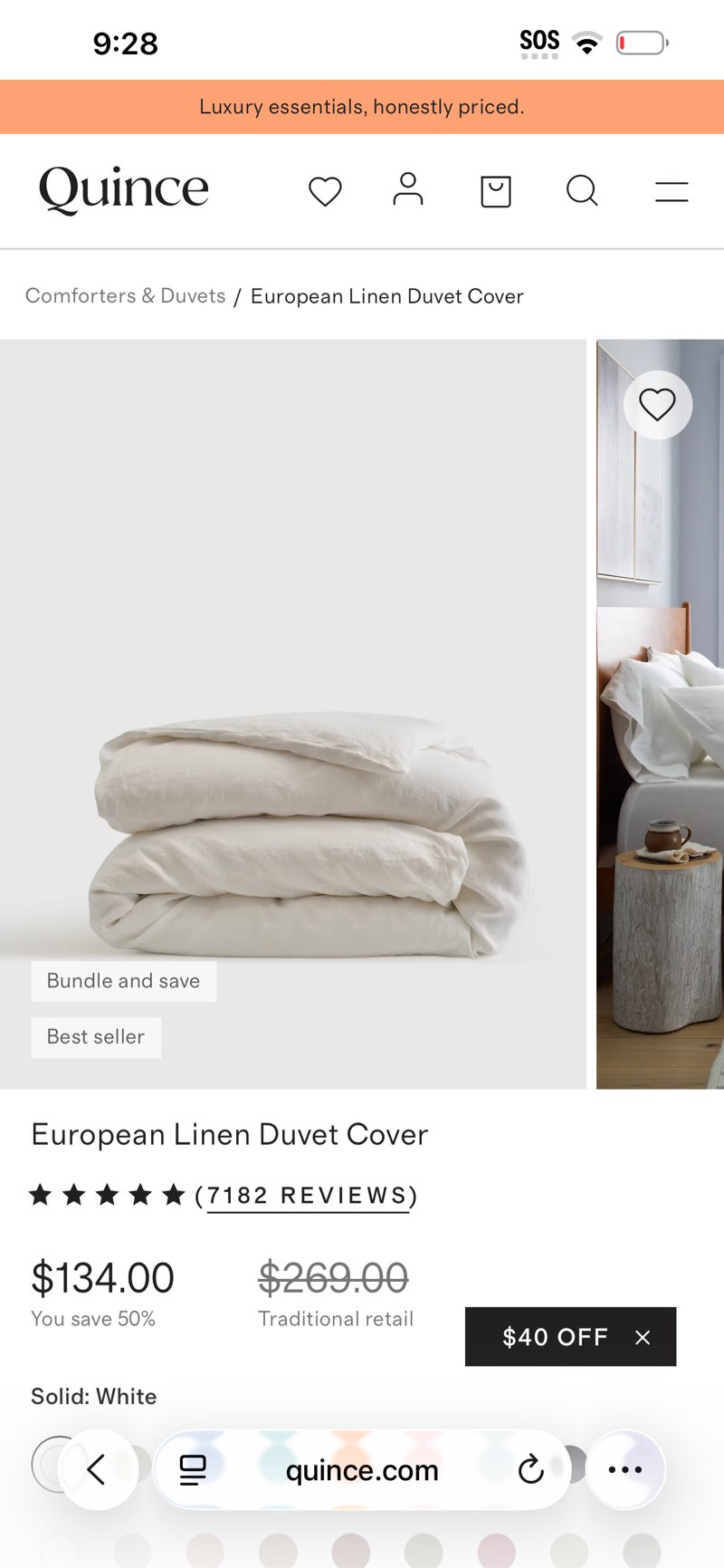 European Linen Duvet Cover Full/Queen White