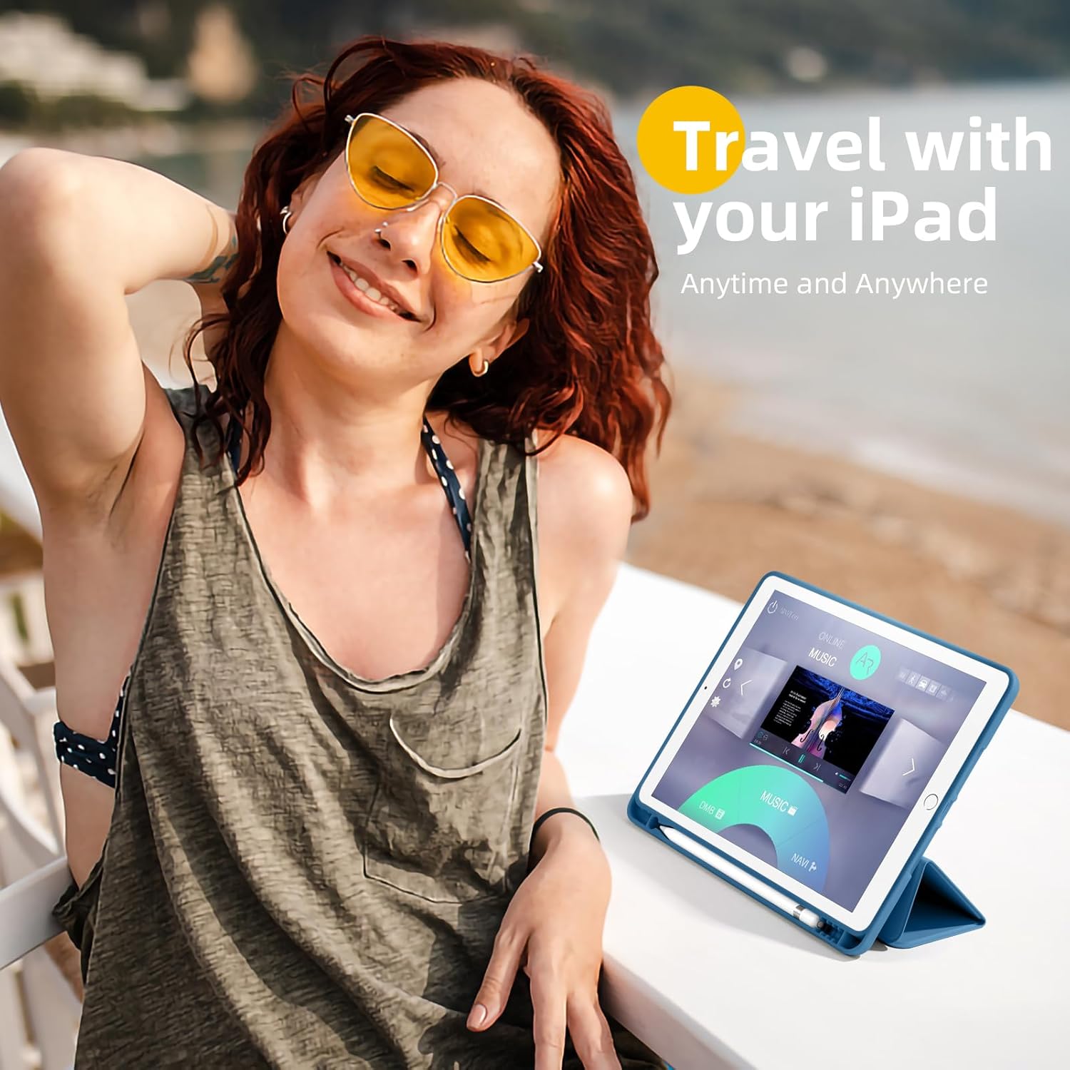Akkerds Case Compatible with iPad 10.2 Inch 2021/2020/2019, for iPad 9th/8th/7th Generation Case with Pencil Holder, Protective with Soft TPU Back, Auto Sleep/Wake Cover, Bluemist