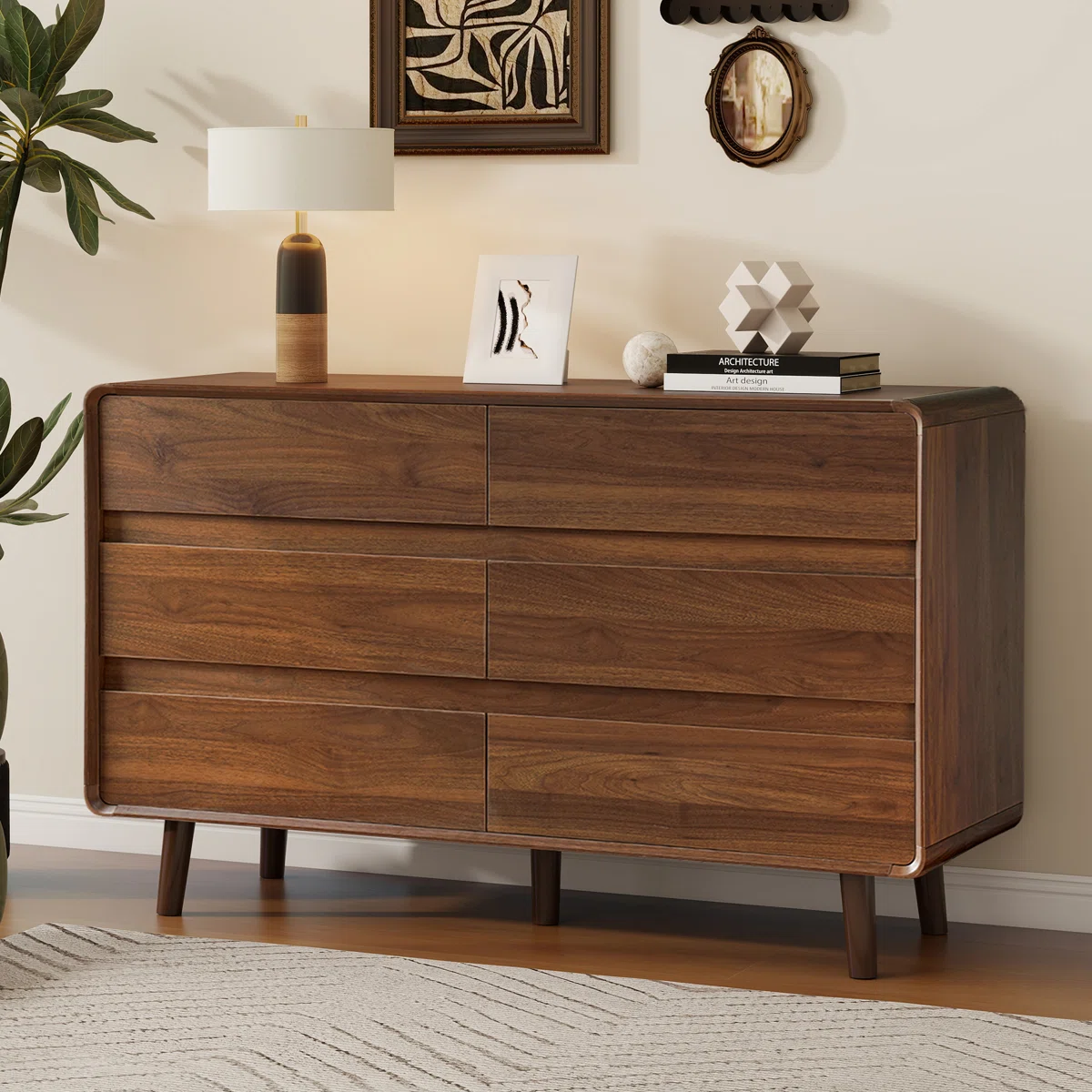 Angela Bedroom Dresser with 6 Drawer, Wood Modern Dresser, 47.2" W x 15.8" D x 30.7" H