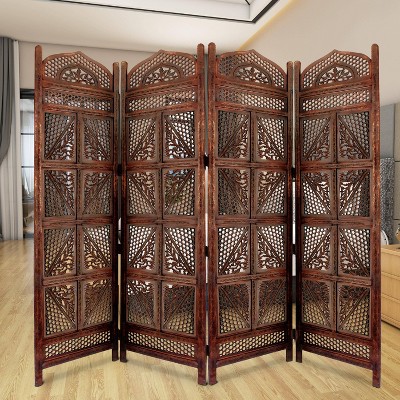 Benjara 4 Panel Wooden Sun & Moon Design Wall Panel