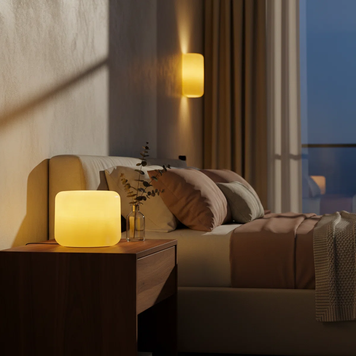 Crystal Jade Cylinder Table Lamp, Modern Minimalist Ambient Bedside Lamp For Bedroom Nightstand & Living Room