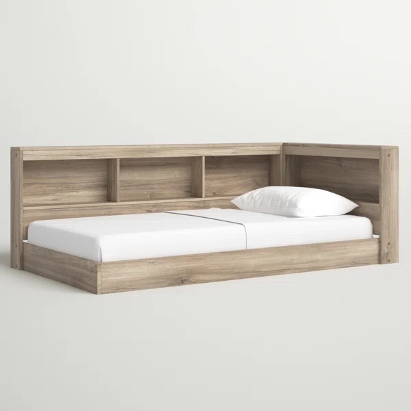 (INCOMPLETE ) Teddy Natural Wood Tone Bookcase Storage With Side Rail