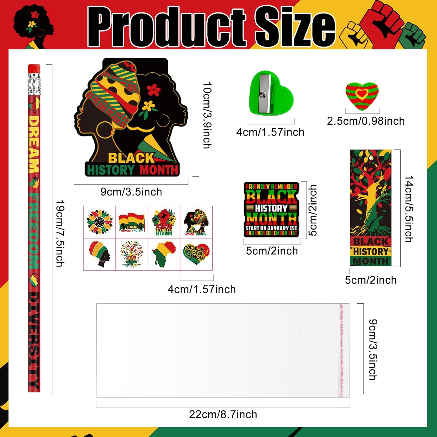 Cinrobiye 218 PCS Happy Juneteenth Party Favors Happy Juneteenth Classrooms Exchange Giveaways Sets Class Reward Prizes Pencils Erasers Stickers for Black History Month African American Party Supplies BHM