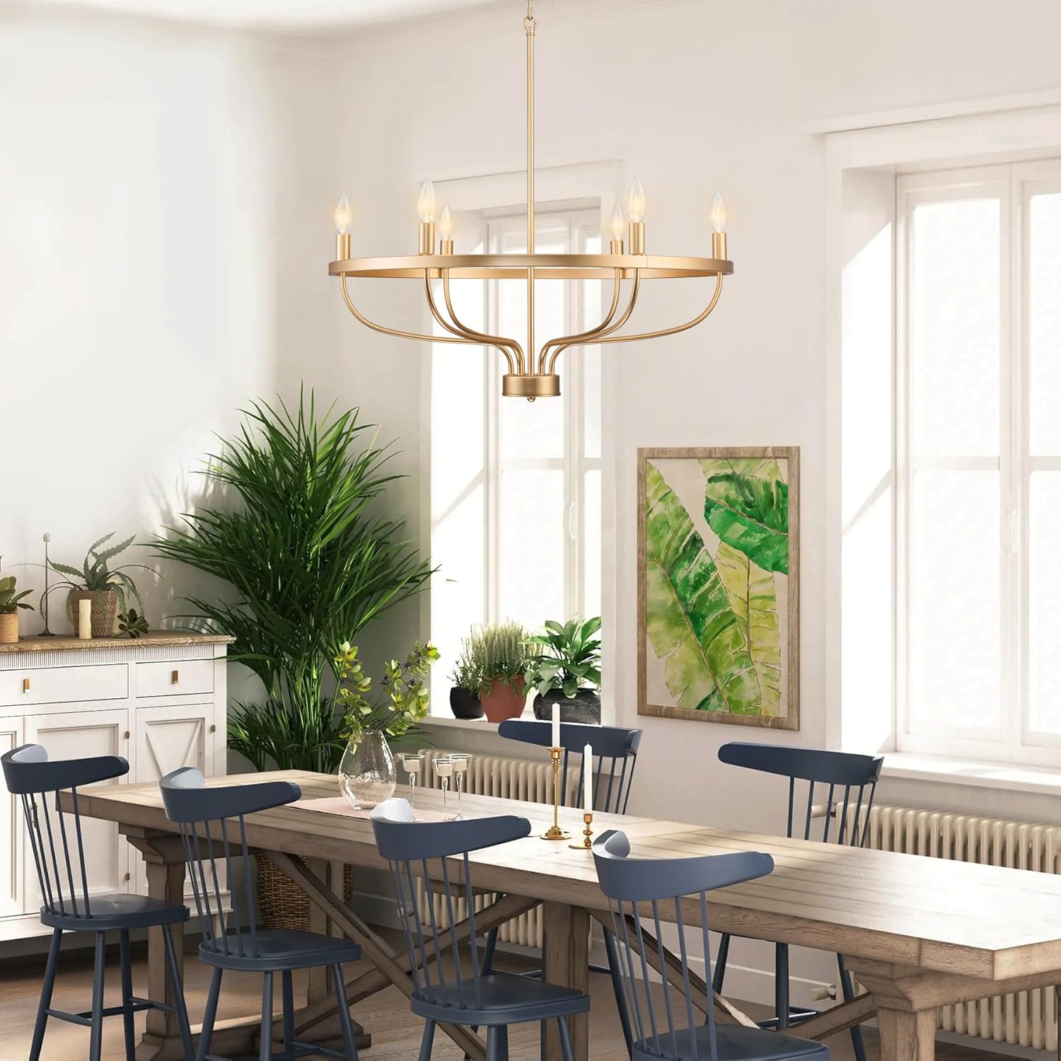 6-Light Gold Chandelier, Candle Chandeliers for Dining Room, Vintage Farmhouse Chandelier Light Fixture for Entryway, Bedroom, Foyer and Living Room Gold 6-Lights