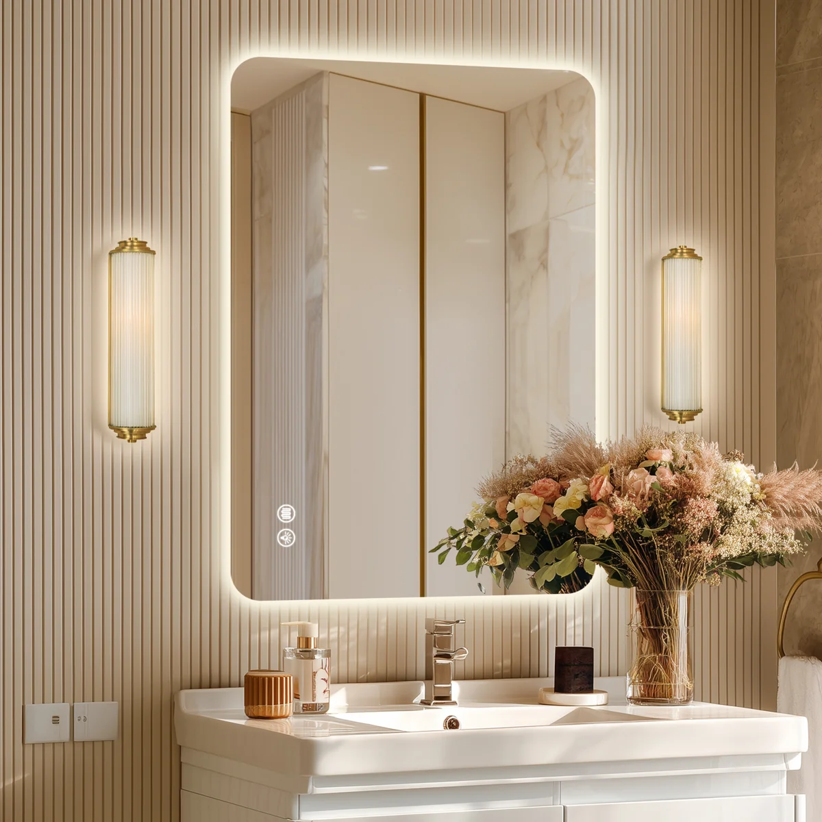 Frameless Dimmable Bathroom LED Mirror with Anti-Fog & 3 Colors Adjustable